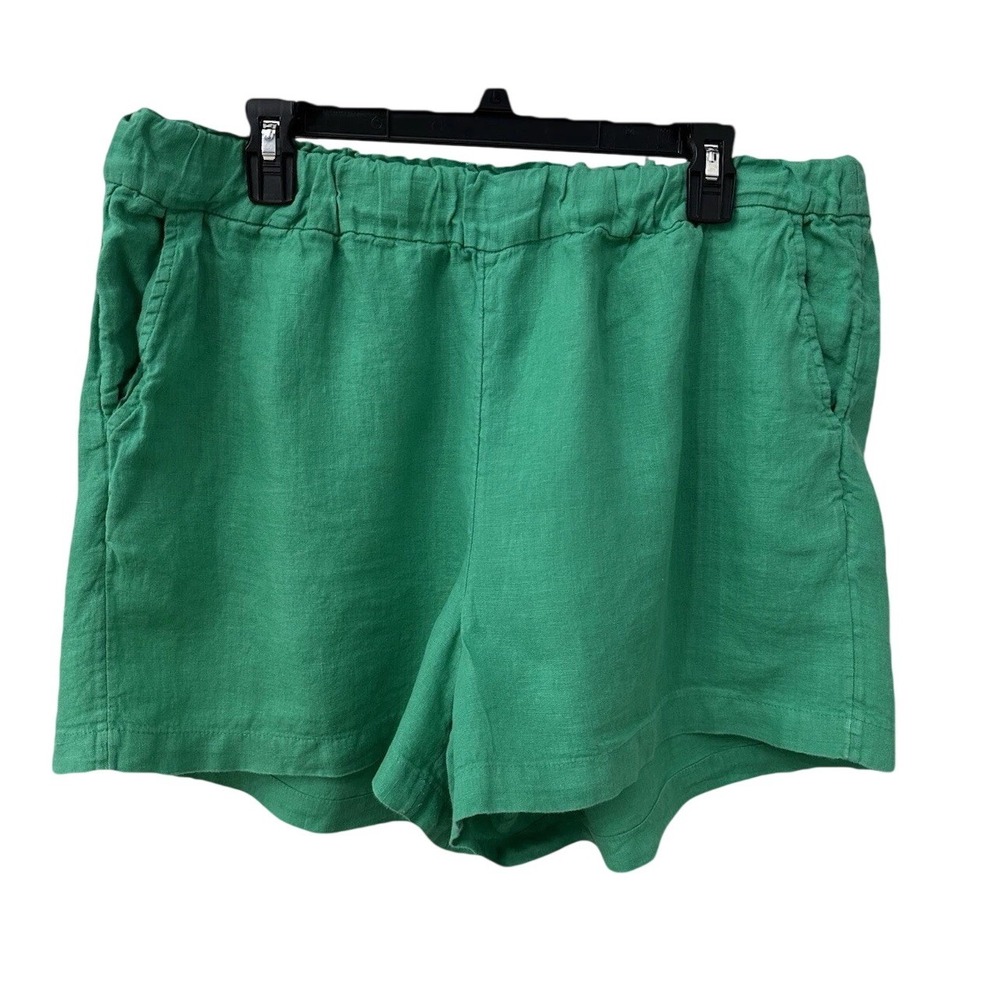 J. Crew‎ Linen Green Women's Shorts sz XL Stretch Waist Pockets Vacation Casual